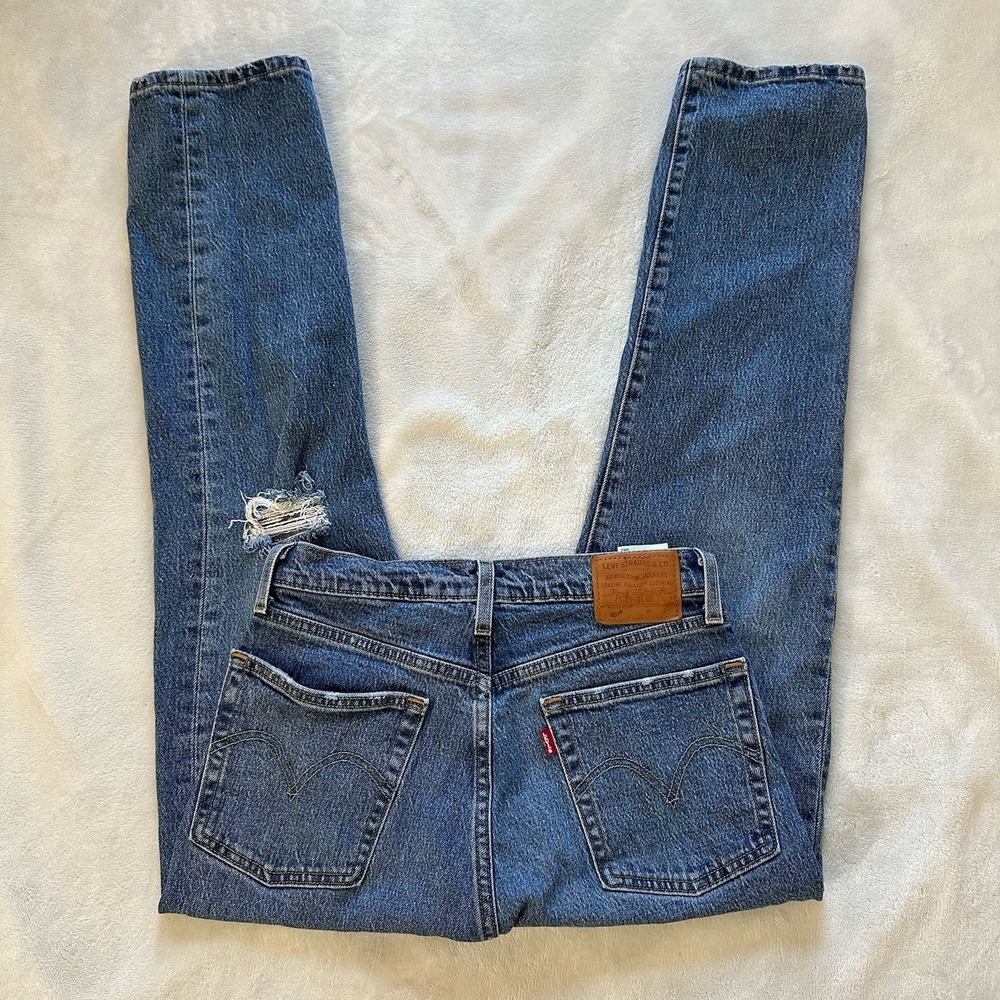 Levis Premium 501 Women's Blue Jeans Denim Big E Bottom Up Size W26xL28